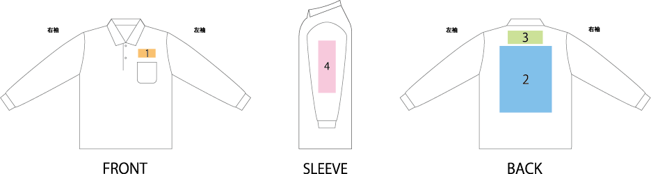 長袖ポロシャツプリント可能エリア