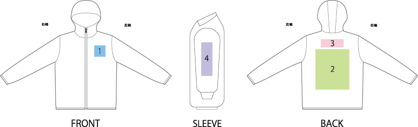スウェットジャケットフード有りプリント可能エリア